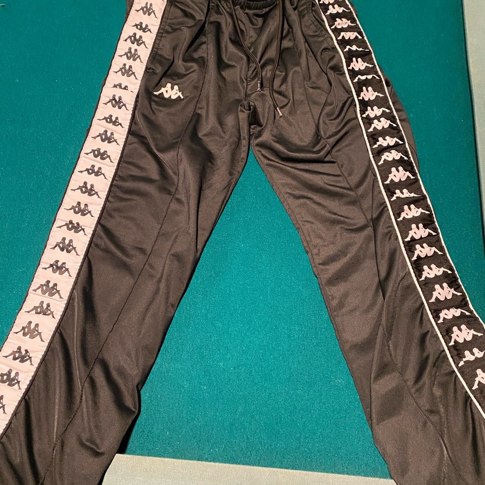 Kappa Black Pants with White Logo Stripes